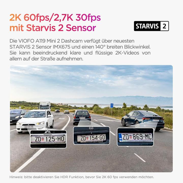 Immagine prodotto Viofo Dashcam A119 Mini 2 mit 2,7K und GPS (Display integrato, Visione notturna, WiFi, Ricevitore GPS, 2.7K)