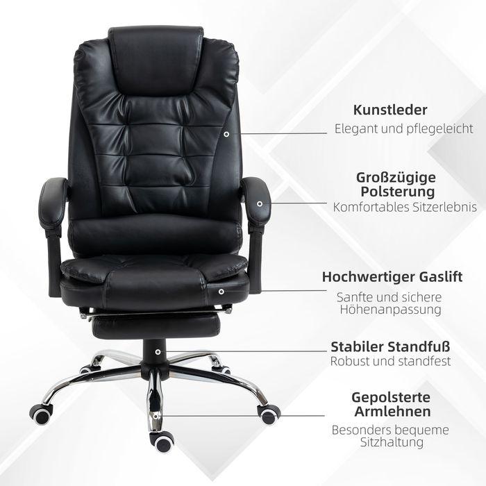 Produktbild Swisshandel24 Bürostuhl mit Fussstütze, Schreibtischstuhl, verstellbare Rückenlehne, höhenverstellbar, Schwarz