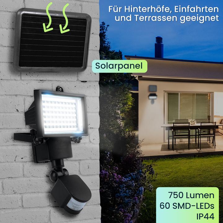Actual product image Casativo Set of 2 solar LED outdoor wall spotlights with PIR sensor, 12 W, 750 lumen, IP44 (750 lm, IP44)