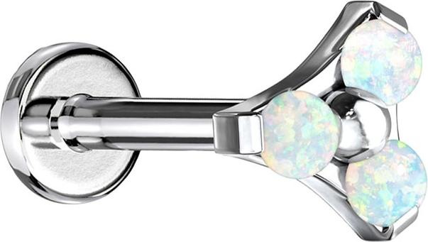 Produktbild Star Piercing Micro Labret Innengewinde silber Dreieck drei Opale weiss (Chirurgenstahl 316L, ohne Messing)