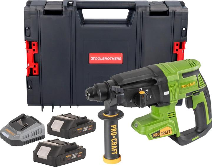 Produktbild Procraft PHA40bb Akku Bohrhammer 20 V 2,6 J SDS plus Brushless + 2x Akku 2,0 Ah + Ladegerät + RHINO