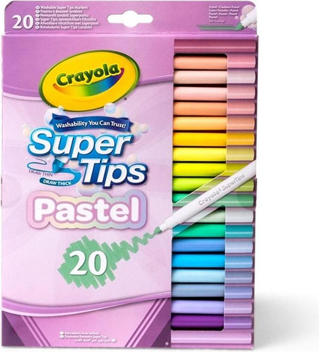 Crayola Pastel SuperTips Washable Markers - Assorted Colours (Pack of 20) | Premium Felt Tip Pens Th (20x)