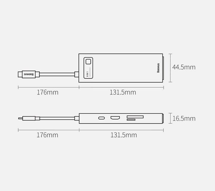 Actual product image Baseus Metal Gelam Series (USB-C, 8 Ports)