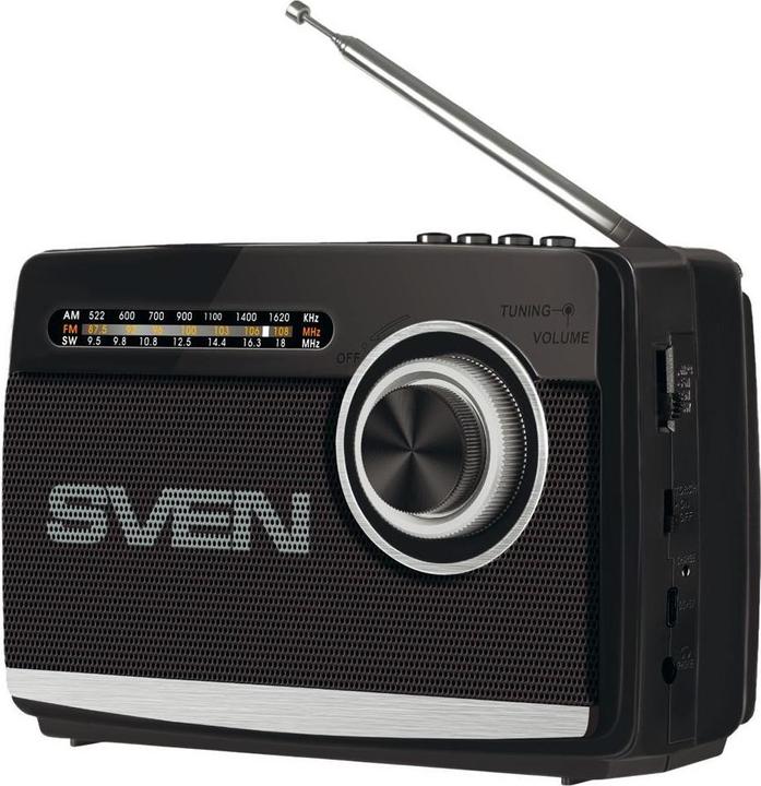 Sven Głośnik SRP-155 czarny (3W, Bluetooth, FM/AM/SW, USB, microSD, latarka, bateria) (AM, FM, Bluetooth)