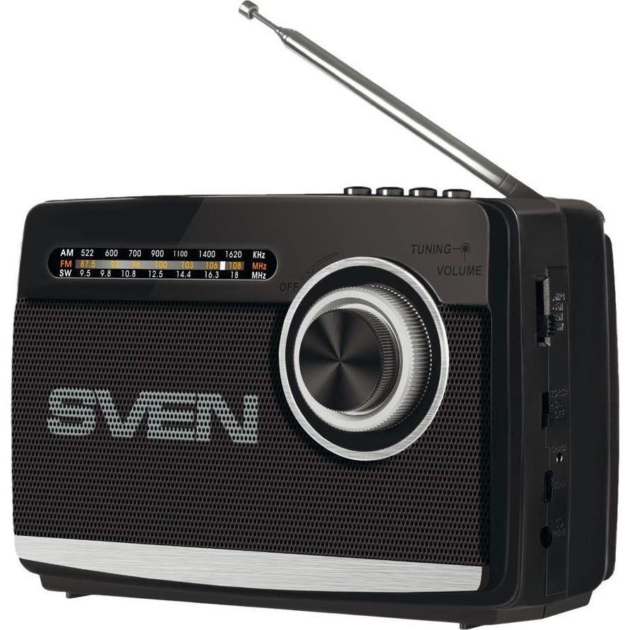 Sven Głośnik SRP-155 czarny (3W, Bluetooth, FM/AM/SW, USB, microSD, latarka, batteria) (AM, FM, Bluetooth), Radio, Nero