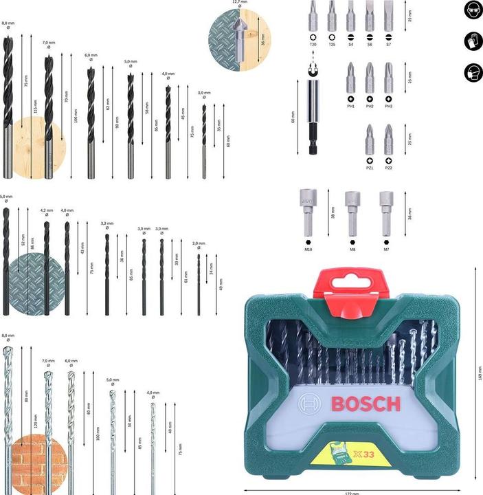 Immagine prodotto Bosch Zubehör X - Set di punte e trapani (2 mm, 3 mm, 4 mm, 5 mm, 6 mm, 7 mm, 8 mm)