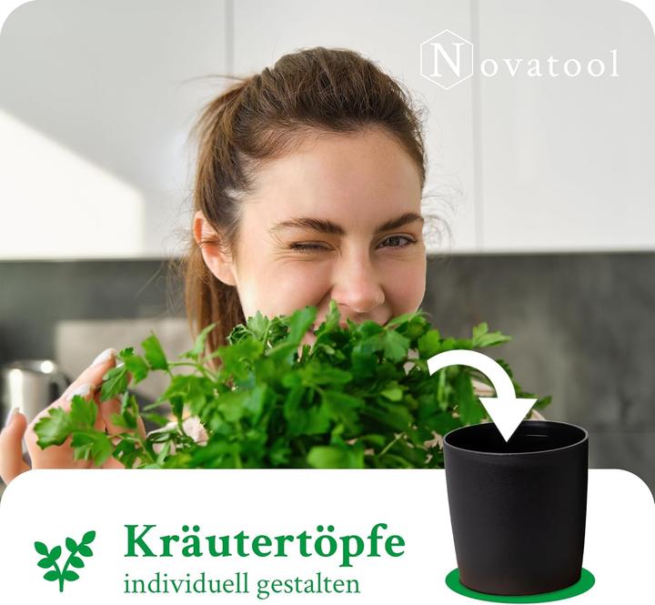 Produktbild Novaliv Stilvolle 2er Set Kräutertopf mit Holzunterlage für Jede Fensterbank, Für frische Küchenkräu (14 cm)