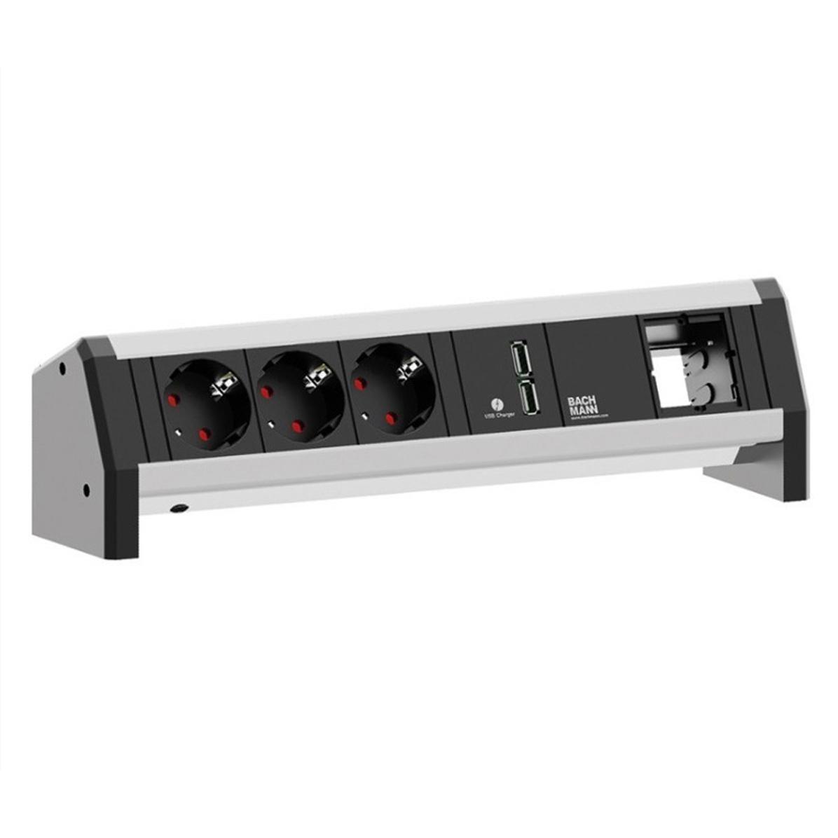 Bachmann DESK 3x Schutzkontakt 1x USB Charger 1x ABD GST18, Elektronikkabel + Stecker, Schwarz