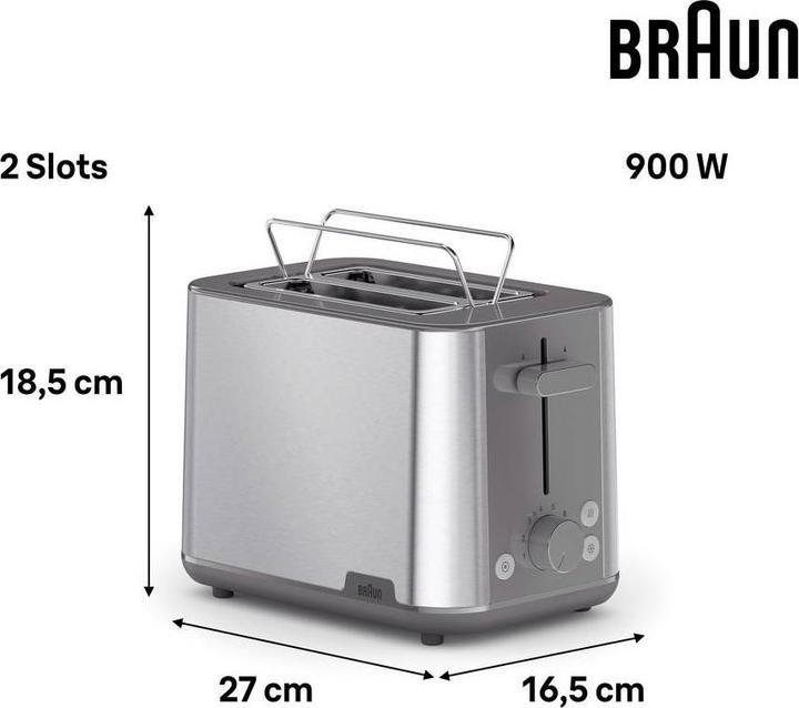Immagine prodotto Braun Toaster PurShine HT 1510 GY (edelstahl/grau, 900 Watt, f?r 2 Scheiben Toast)