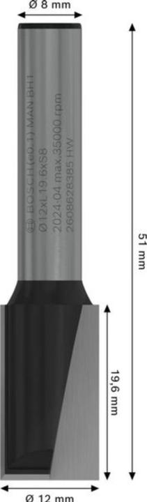 Produktbild Bosch Professional Zubehör Nutfräser, 8 mm, D1 12 mm, L 19,6 mm, G 51 mm. Für Handfräsen