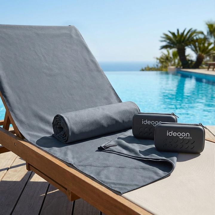 Ideoon 2er-Set Microfaser-Handtuch mit Aufbewahrungsbox, 200 x 100 cm, anthrazit (200 x 100 cm)