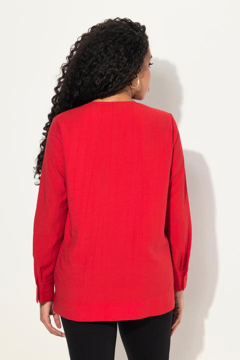 Immagine prodotto Ulla Popken Blusa con texture, bottone decorativo, scollo a V e maniche lunghe (42, 44)