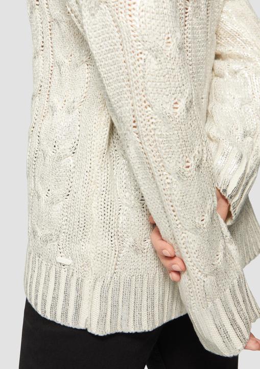 Produktbild s.Oliver Strickpullover Oversize Pullover mit Zopfmuster und All-over-Print (L)