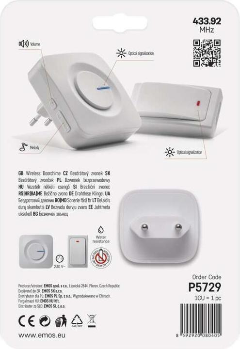 Image du produit Emos Sonnette de porte sans fil P5729 (Radio 433 MHz)