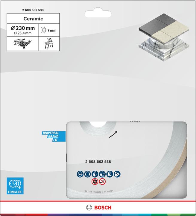 Produktbild Bosch Professional Zubehör Diamanttrennscheibe Standard for Ceramic, 230 x 25,40 x 1,6 x 7 mm
