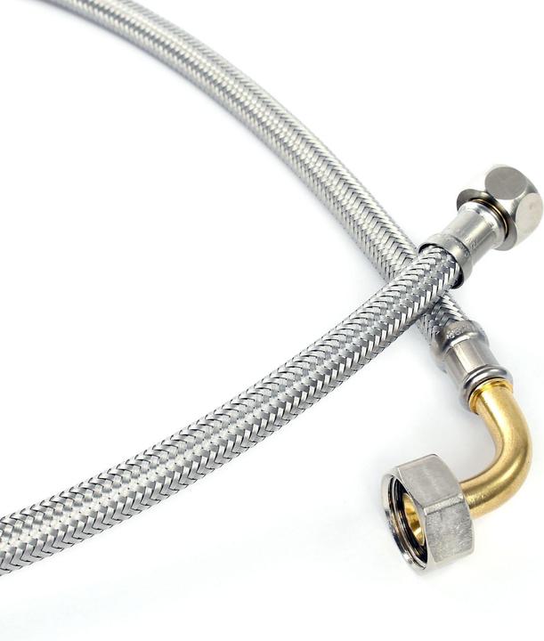 Image du produit XPOtool Tuyau blindé Flexible 800mm DN8 Raccord coudé 3/8" (14,95mm) Écrou 1/2" (18,64mm) Sanitair