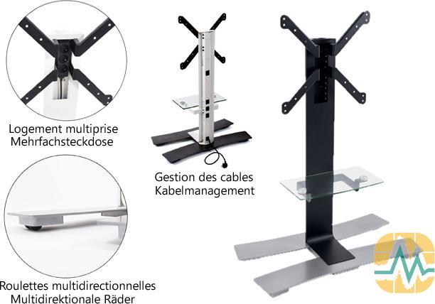 Actual product image Erard WILL 1400 XL mobile TV stand with shelf 40-85 inch, black (50 kg, 40" - 75")