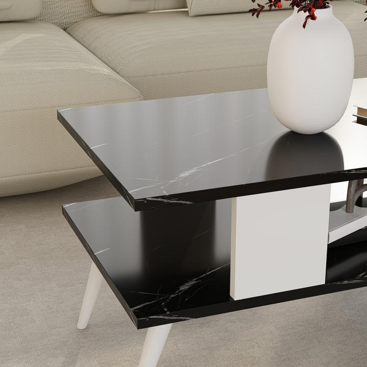 Produktbild En.Casa Couchtisch Lycksele 40x90x45 cm Marmoroptik, schwarz / Weiss