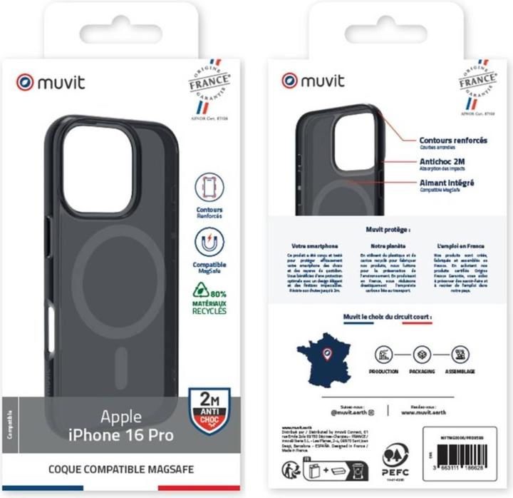 Image du produit Muvit Coque Magsafe 2m Translucide Noir Iphone 16 Pro (Apple iPhone 16 Pro)