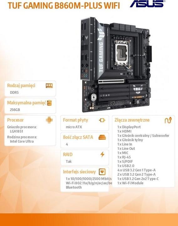 Actual product image ASUS TUF GAMING B860M-PLUS WIFI (LGA 1851, Intel B860, mATX)