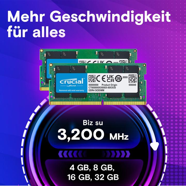 Produktbild Crucial Laptop Memory (1 x 16GB, 3200 MHz, DDR4-RAM, SO-DIMM)