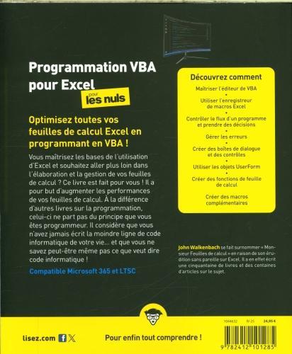Image du produit Programmation VBA pour Excel pour les nuls (Français, Alexander Michael, Walkenbach John, 2025)