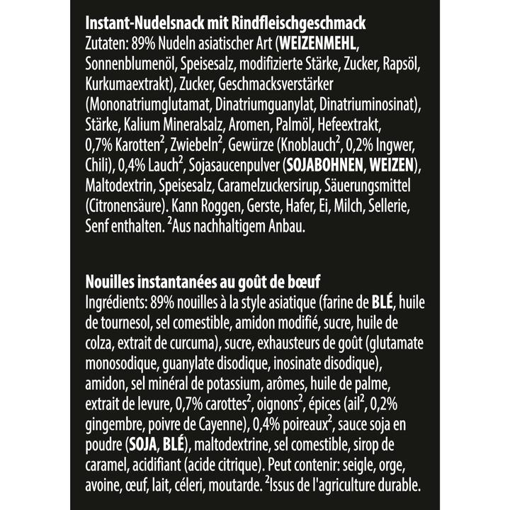 Nährwerte und Zutaten Knorr Asia Noodles Beef Taste Beutel, Asiatische Instant Nudeln Snack, in nur 3 Minuten zubereitet (70 g)