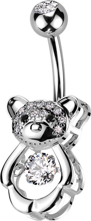 Immagine prodotto Star Piercing Banane silber mit Kugel silber Kristall silber und Teddybär Kristalle silber (Ottone, Acciaio chirurgico 316L)