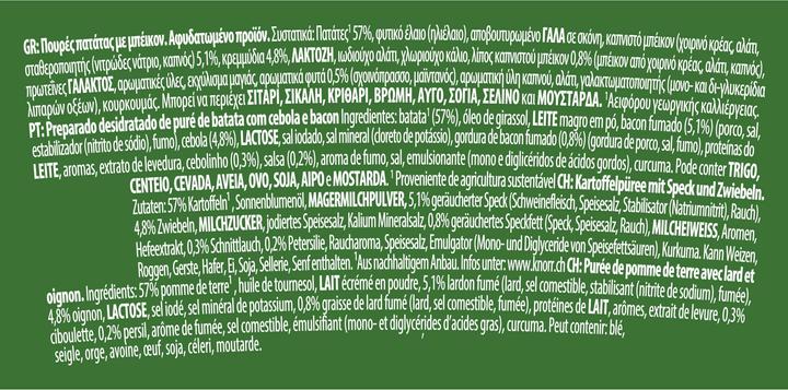 Nährwerte und Zutaten Knorr Fertiggericht Potato Snack Bacon & Onion 1 Portion (51 g)