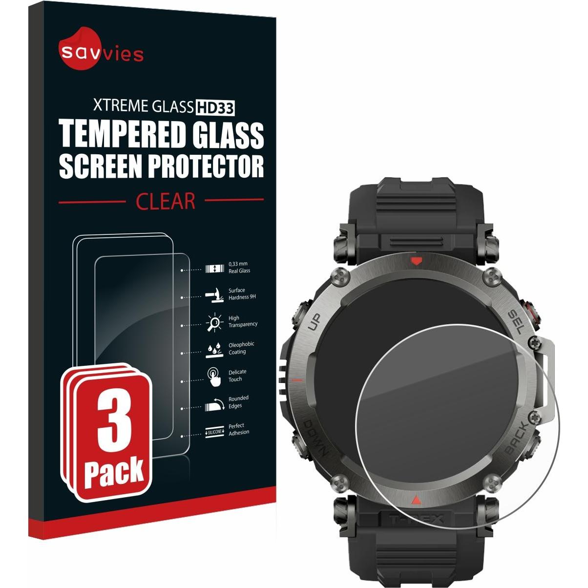 Savvies Panzerglas Schutzglas Displayschutz, Smartwatch Schutzfolie, Transparent