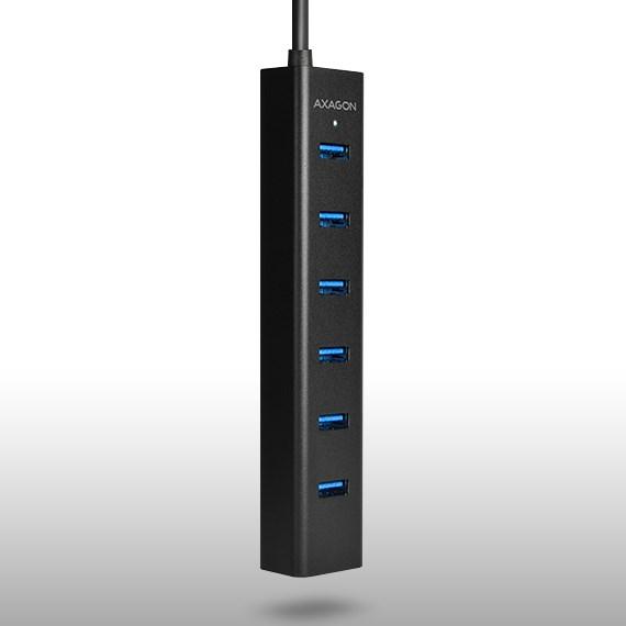 Actual product image Axagon HUE-SA7BP 7x USB3.0 ALU charging hub incl. AC adapter, Juodas (USB-A, USB-B, 7 ports)