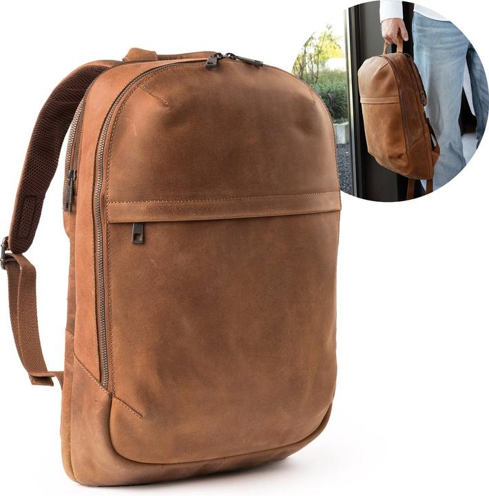 Accezz Leather Laptop rugzak 16 inch - Cognac