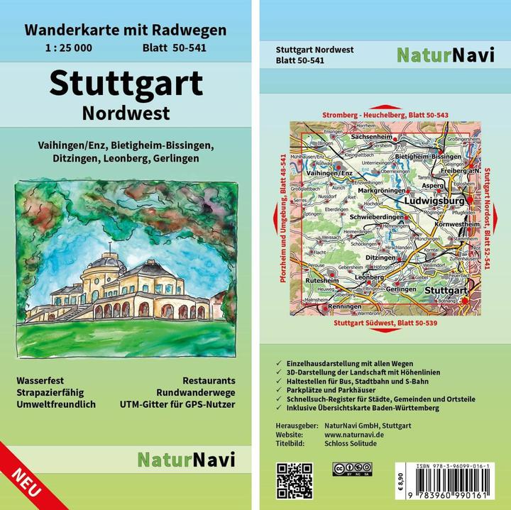 Actual product image NaturNavi hiking map Stuttgart Nordwes