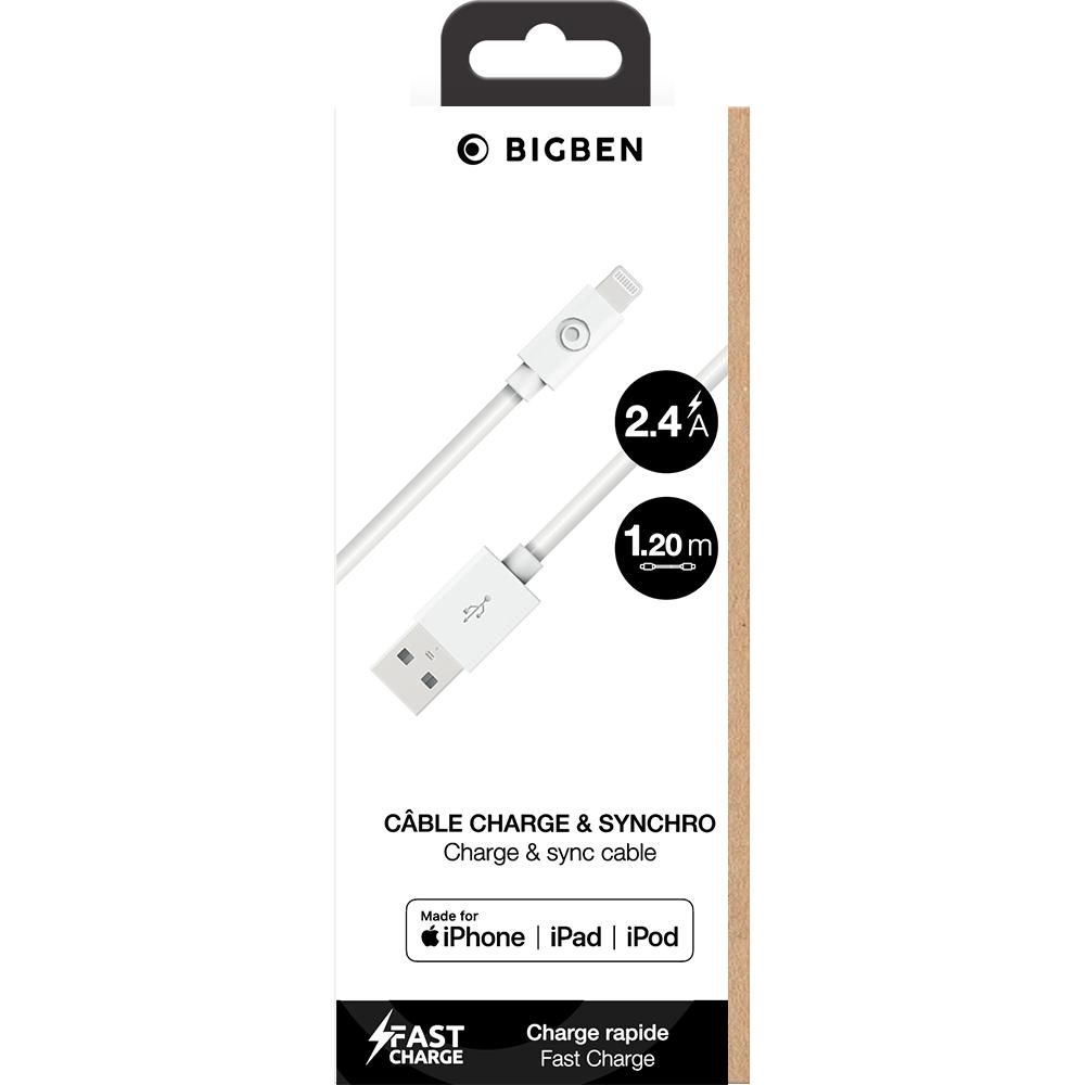 Thumbnail - Bigben Connected BBCCable A/MFI 2.4A - 1.2m RecycledWhite (1.20 m), USB Kabel
