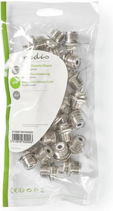 Produktbild Nedis PL259 Stecker gerade Buchse Vernickelt 75 Ohm Chassis Kabeleingangsdurchmesser: 5.0 mm Metall