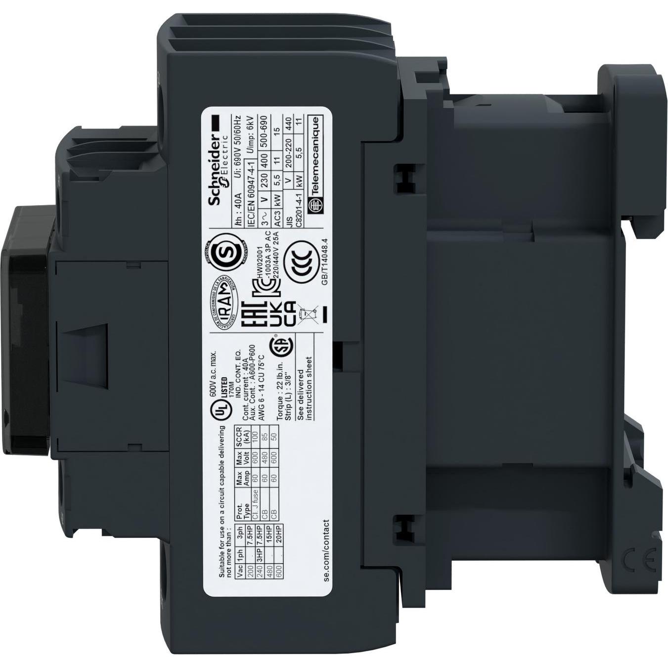 Thumbnail - Schneider Electric Schütz,3P,Spl,32A AC3 15KW 1NO1NC 32Vac, Relais