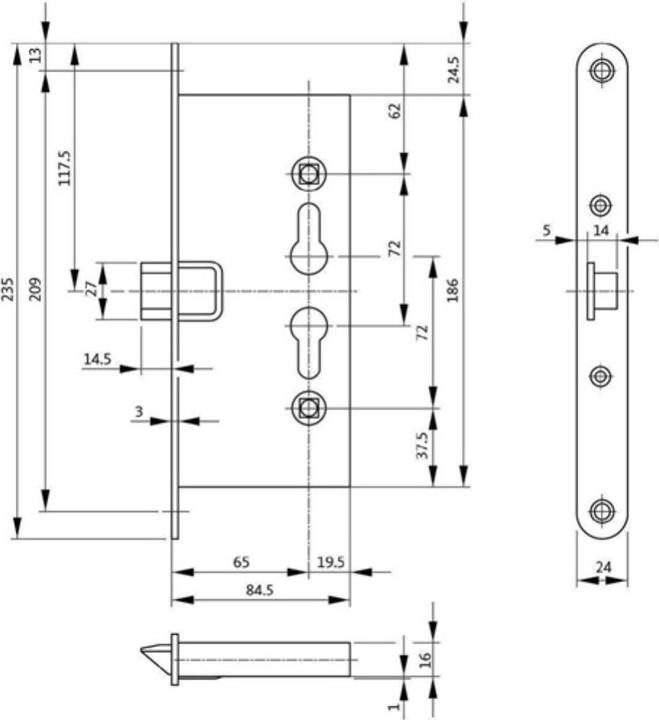 Actual product image BKS Fire protection mortise lock 1125 PZW 24/65/72/9 mm DIN left / right galvanised rounded (Mortise lock)