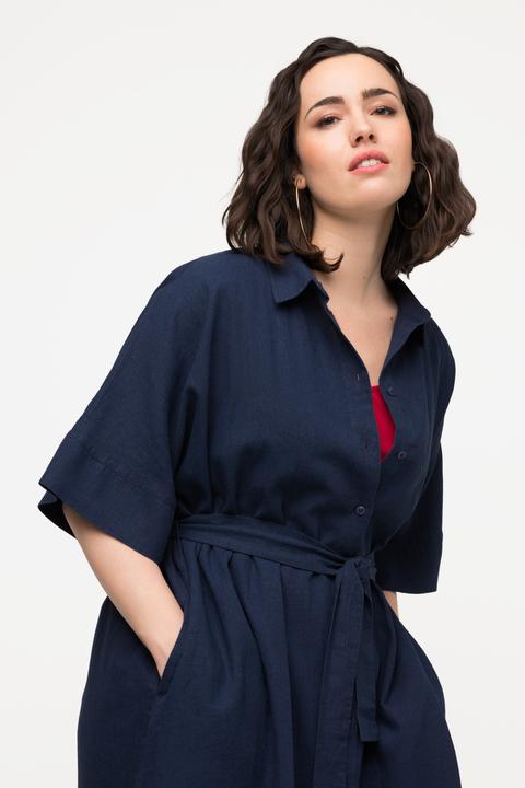 Produktbild Ulla Popken Midikleid, Leinenmix, Hemdkragen, Gürtel, Halbarm (50, 52)