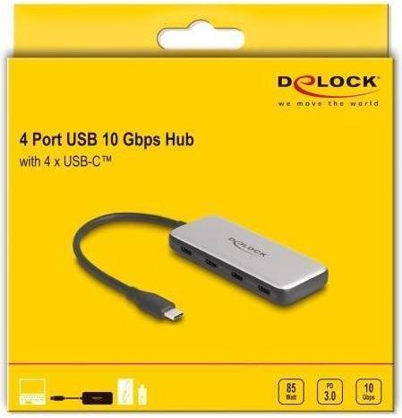 Produktbild Delock USB 10 Gbps USB Type-C Hub mit 4 x USB Type-C Buchse und PD 85 Watt (USB-C, 4 Ports)