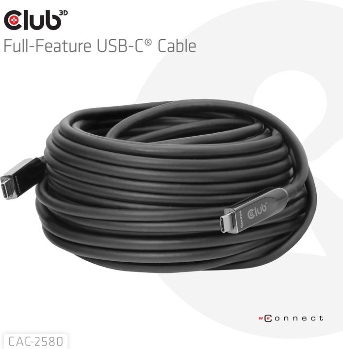 Immagine prodotto Club 3D Club3D USB-C AOC-Kabel 8K/ 10Gbps/ 60W 15m St/St (15 m, USB 3.2 Gen 2, 60 W)