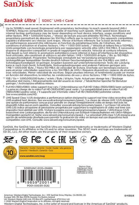 Productafbeelding SANDISK Ultra (512 GB, SDXC, U1, UHS-I)