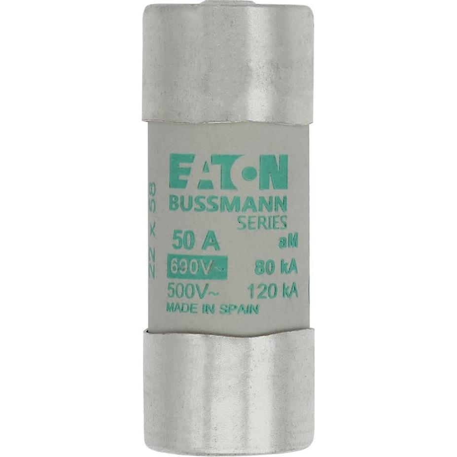 10x Eaton, Sicherung, Sicherungseinsatz, Niederspannung, 50 A, AC 690 V, 80 kA, 22 x 58 mm, aM, IEC, Mit Schlagmelder C2...