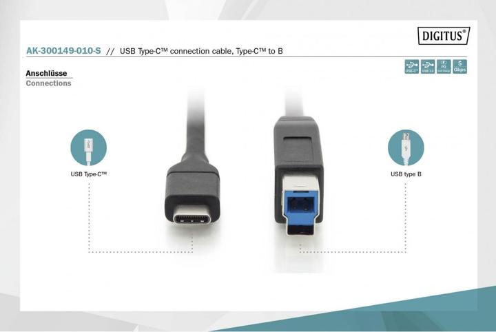 Produktbild Digitus USB C – USB B (1 m, USB 3.1)