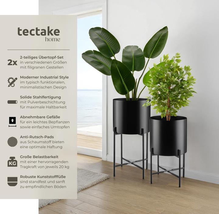 Actual product image tectake Plant stand Mine, set of 2, powder-coated steel