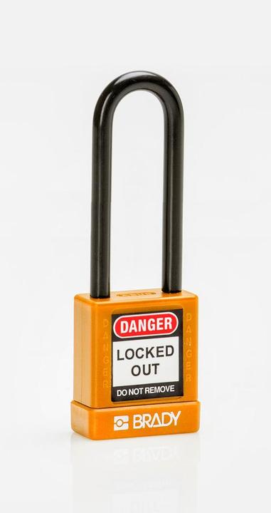 Produktbild Brady Hochsicherheitsschloss, Aluminiumschloss mit Nylonschutz, mit Stahlbügel, Orange, 75mm Bügel