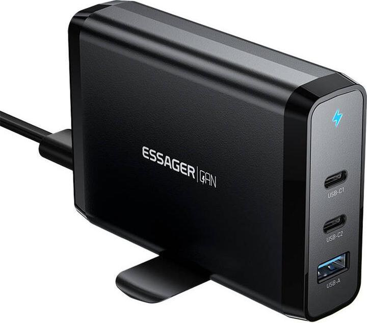 Essager Caricabatterie da tavolo 2xUSB-C 1xUSB-A 140W GaN (nero) (140 W)