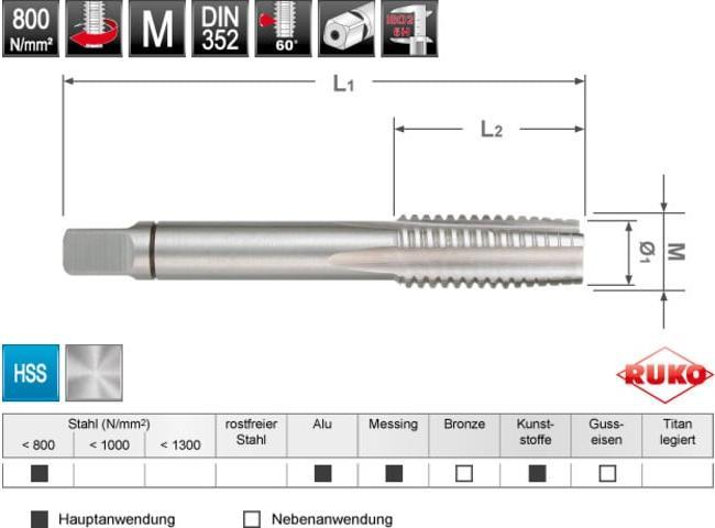 Actual product image Terrax by Ruko Hand tap DIN 352 HSS M4