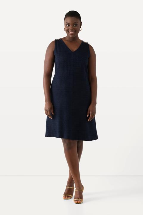 Produktbild Ulla Popken Bouclé-Kleid, A-Linie, V-Ausschnitt, ärmellos, Taschen (42, 44)