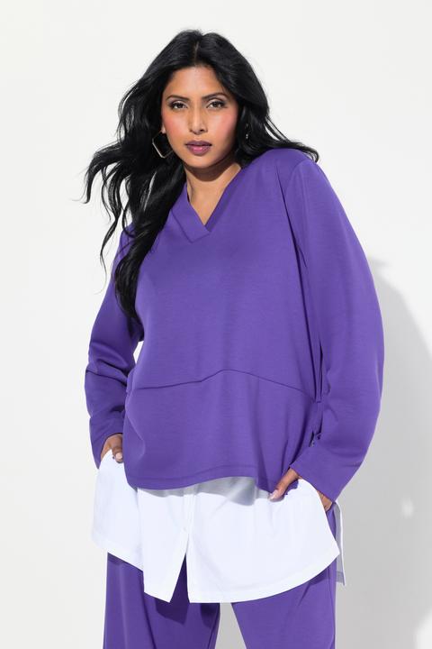 Produktbild Ulla Popken Sweatshirt, Bluseneinsatz, V-Ausschnitt, Langarm (50, 52)