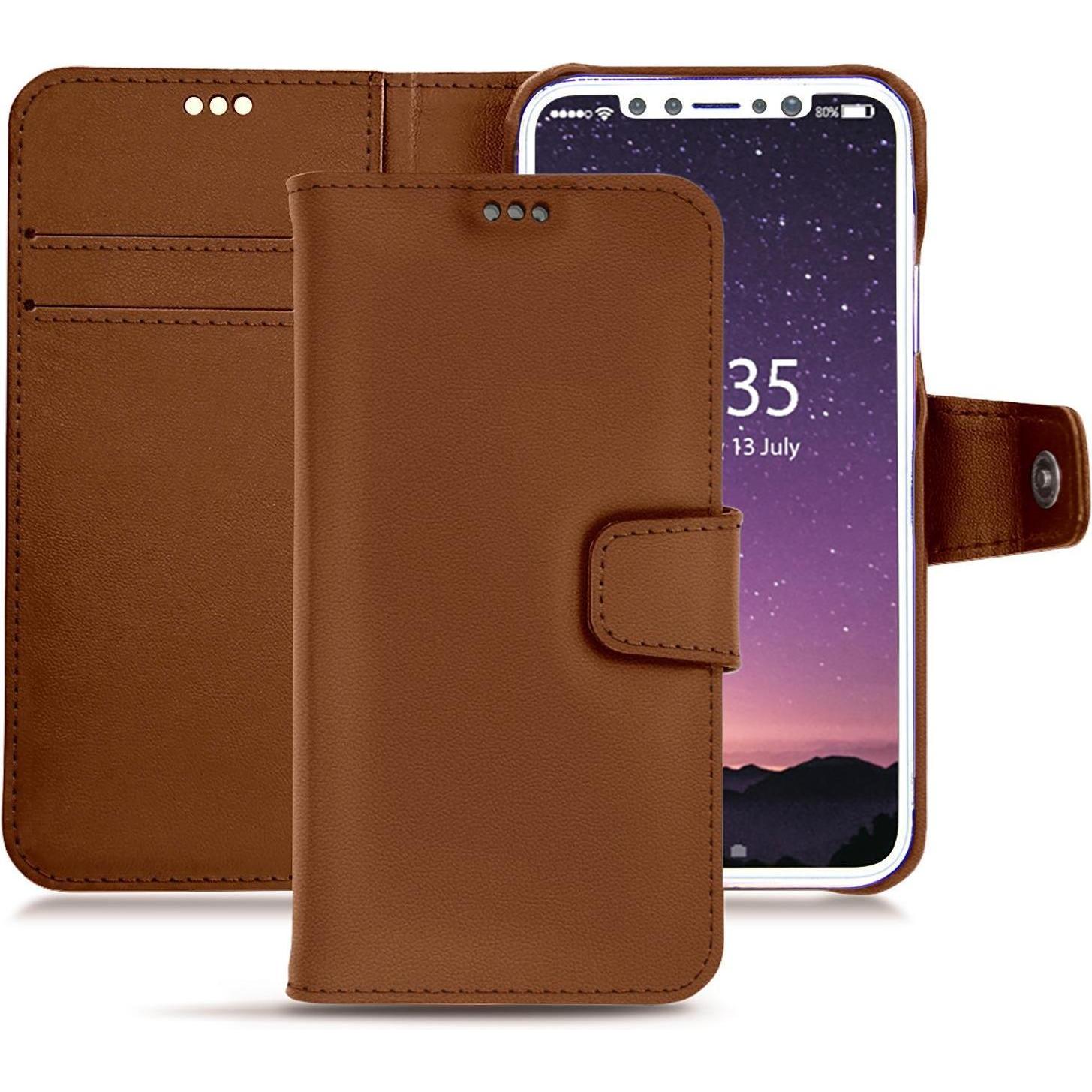 Noreve Lederschutzhülle Wallet (Apple iPhone XS), Smartphone Hülle, Braun